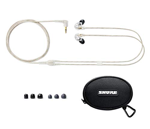 SHURE SE215-CL - Auriculares Profesionales con cable sobre la oreja, aislamiento de sonido con microtransductor dinámico, sonido detallado con bajos profundos, cable Transparente de 3.5 mm