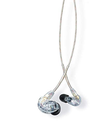 SHURE SE215-CL - Auriculares Profesionales con cable sobre la oreja, aislamiento de sonido con microtransductor dinámico, sonido detallado con bajos profundos, cable Transparente de 3.5 mm