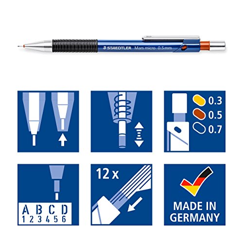 STAEDTLER Mars Micro - Portaminas (Incluye Tubo de Minas 0.5 mm HB), Color Azul