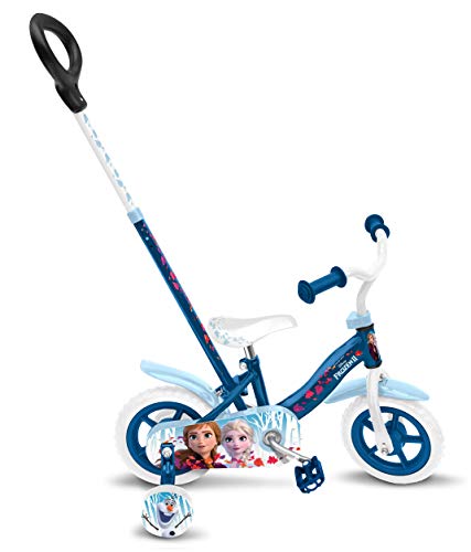 Stamp Frozen II Bike 10" with Push Bar + Fix Wheels, Girls, Azul & Blanco, 10 Inches