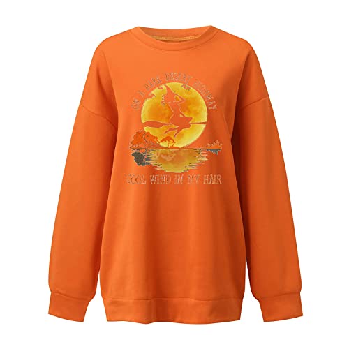 Sudaderas con estampado de letras para mujer, cuello redondo, informal, de manga larga (color: naranja, tamaño: XL)