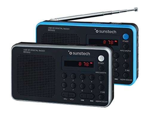 Sunstech RPDS32SL - Radio portátil digital (AMFM PLL, altavoz, USB, SD, MMC, 1.5 W RMS) color plata