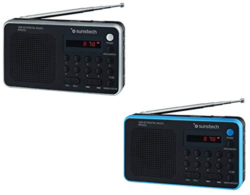 Sunstech RPDS32SL - Radio portátil digital (AMFM PLL, altavoz, USB, SD, MMC, 1.5 W RMS) color plata