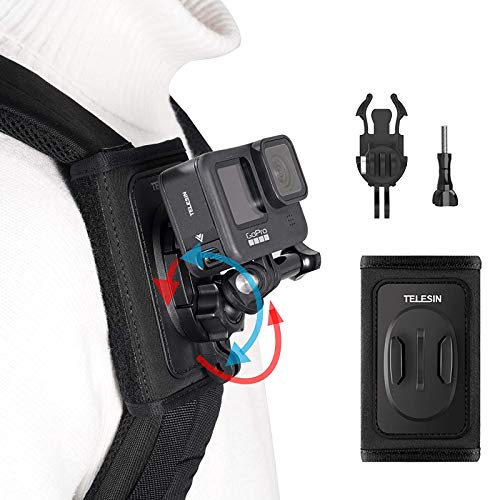 Telesin - Soporte para mochila de rotación 360, soporte para correa de hombro con almohadilla ajustable J gancho bolsa para GoPro Max Hero 9 8 7 6 5, Osmo Action, Insta 360 One R Go 2