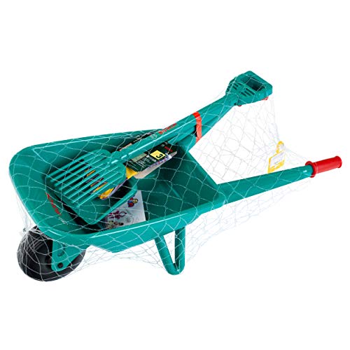 Theo Klein 2752 Set de jardinería con carretilla Bosch, Con pala, rastrillo y guantes de trabajo, Medidas: 70.5 cm x 34 cm x 33 cm, Juguete para niños a partir de 3 años