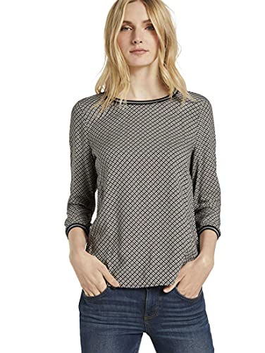 Tom Tailor Materialmix Camiseta, 25183/Grey Small Bias Chec, L para Mujer