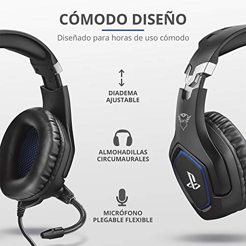 Trust Cascos Gaming PS4 y PS5 Auriculares de Gaming GXT 488 Forze, Licencia Oficial para Playstation, Micrófono Plegable, Altavoces Activos de 50 mm, Cable Trenzado de Nailon de 1.2 m, Negro