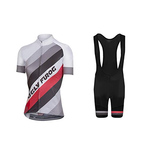 UGLY FROG Sets Ropa de Ciclismo, Maillot de Manga Corta y Culotte Corto para Mujer, Conjunto Ropa para Bicicleta Transpirable DXWX02