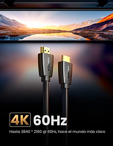 UGREEN Cable HDMI 4K Ultra HD, Alta Velocidad Cable HDMI 2.0 4K@60Hz 18Gbps, Ethernet, 3D, HDR, 2160P, 1080P, ARC, Dolby Vision, Compatible con PS5 PS4 Xbox 360 Blu-Ray TV, Algodón Trenzado, 2 Metros