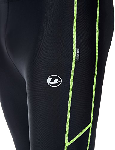 Ultrasport Pantalones de correr para hombre – pantalones de fitness 3/4 para hombre, con efecto de compresión y función de secado rápido, para fútbol, correr, marcha nórdica, ciclismo y otros deportes, Negro/Amarillo neón, XL