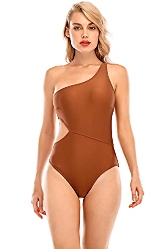 UMIPUBO Traje De Baño Mujer Una Pieza Bañador de Baño Conjunto de Bikini Push up Sujetador Acolchado Monokini Traje de baño Ropa De Baño Bikini para Mujeres (marrón, L)