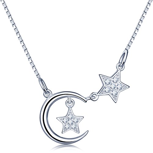 Unendlich U-Collar con colgante de estrellas dobles y media luna plata de ley 925 y circonia para mujeres