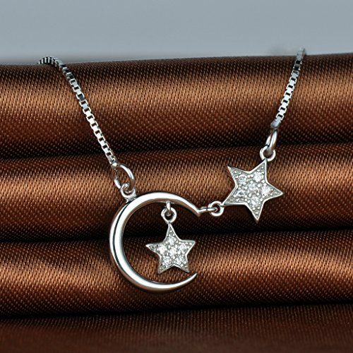 Unendlich U-Collar con colgante de estrellas dobles y media luna plata de ley 925 y circonia para mujeres