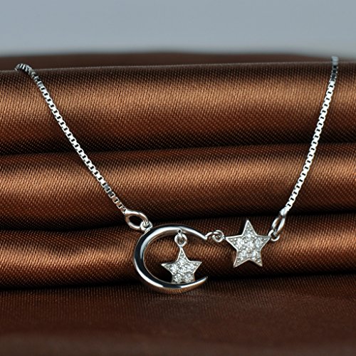 Unendlich U-Collar con colgante de estrellas dobles y media luna plata de ley 925 y circonia para mujeres