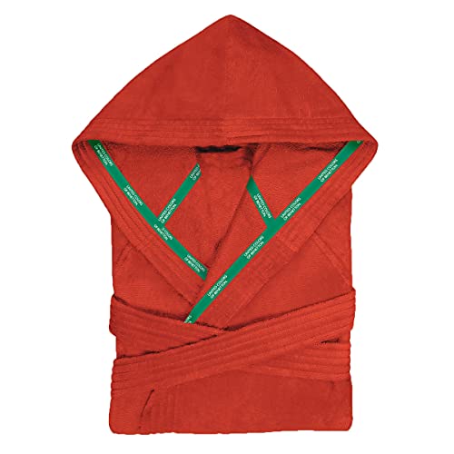 UNITED COLORS OF BENETTON.- Albornoz de Algodón con Capucha, para Mujer y Hombre, Tipo Poncho de Color Rojo, Talla L/XL