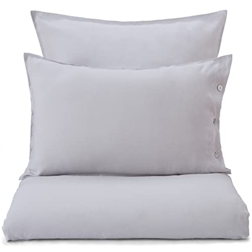 URBANARA Bellvis – Juego de cama 100 % puro lino belga, gris claro, 2 fundas de almohada de 80 x 80 cm, juego de 2 piezas de lino para cama de verano, ropa de cama de lino, funda de almohada