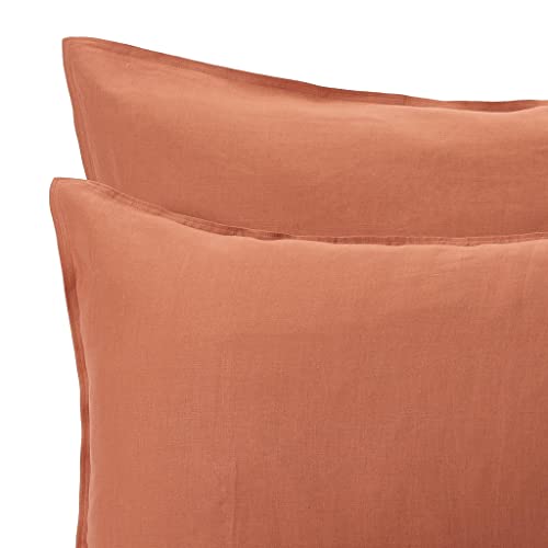 URBANARA Bellvis – Juego de cama 100% puro lino belga terracota – 1 funda nórdica de 135 x 200 cm + 1 funda de almohada de 80 x 80 cm, juego de 2 piezas de lino