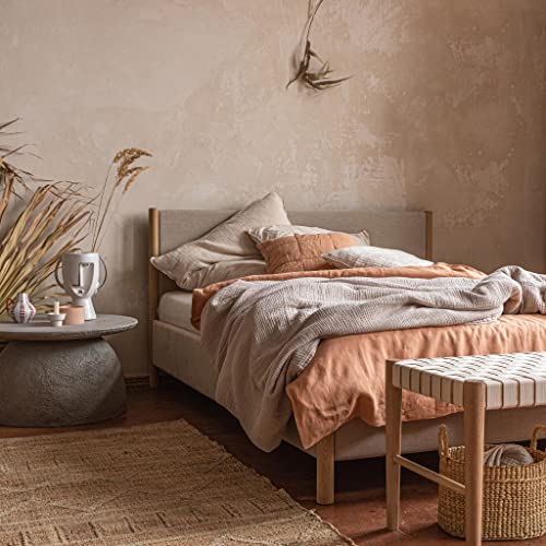 URBANARA Bellvis – Juego de cama 100% puro lino belga terracota – 1 funda nórdica de 135 x 200 cm + 1 funda de almohada de 80 x 80 cm, juego de 2 piezas de lino