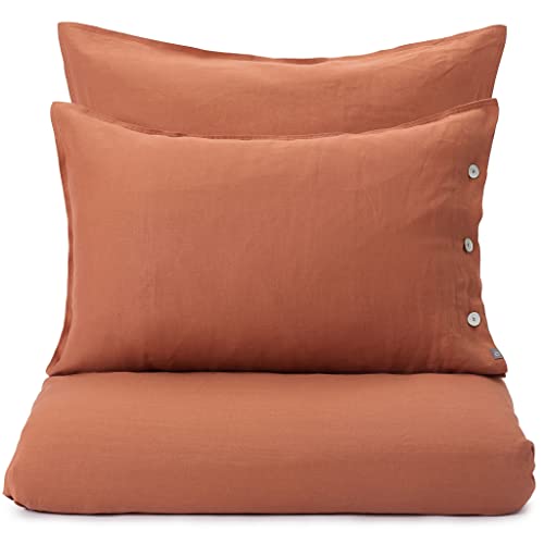 URBANARA Bellvis – Juego de cama 100% puro lino belga terracota – 1 funda nórdica de 135 x 200 cm + 1 funda de almohada de 80 x 80 cm, juego de 2 piezas de lino