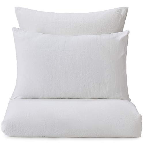 URBANARA Ropa de cama de lino "Mafalda" 100% lino, color blanco – 2 fundas de almohada de 80 x 40 cm, juego de 2 piezas, ropa de cama de lino, ropa de cama de verano