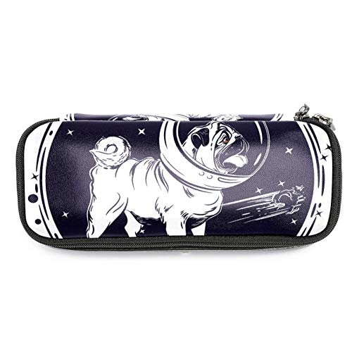 Vector Image of A Pug in an Astronaut's Helmet - Estuche para lápices de piel (84 x 55 pulgadas, con doble cremallera, bolsa de almacenamiento para escuela, trabajo, oficina, niños y niñas