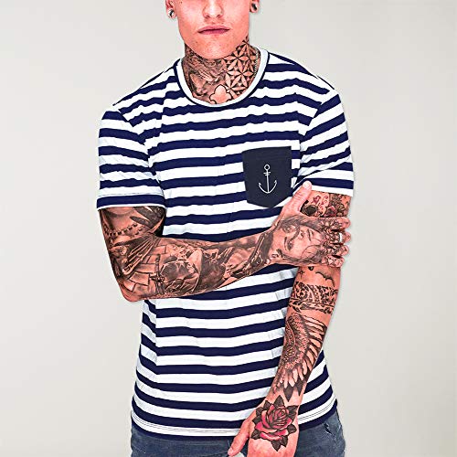 VIENTO Sailor Pocket Anchor Camiseta para Hombre (Blanco/Azul Marino, M)