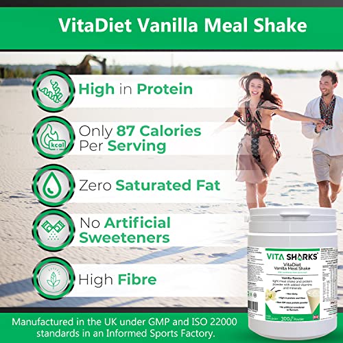 VitaDiet Vainilla Meal Agite la bebida alta en proteínas y fibra para mantenerse en forma entrenamientos, dieta, apoyo inmunológico, pérdida de peso, gimnasio y adelgazamiento; con vitamina C