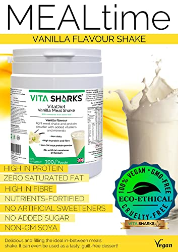 VitaDiet Vainilla Meal Agite la bebida alta en proteínas y fibra para mantenerse en forma entrenamientos, dieta, apoyo inmunológico, pérdida de peso, gimnasio y adelgazamiento; con vitamina C