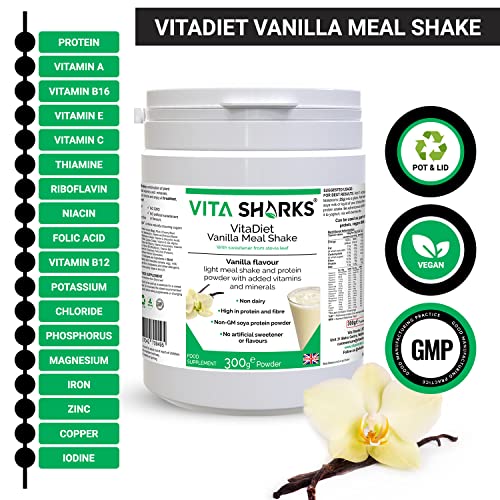 VitaDiet Vainilla Meal Agite la bebida alta en proteínas y fibra para mantenerse en forma entrenamientos, dieta, apoyo inmunológico, pérdida de peso, gimnasio y adelgazamiento; con vitamina C