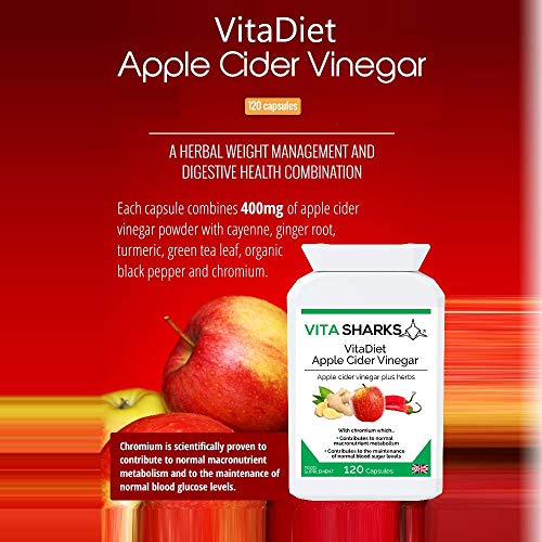 VitaDiet Vinagre de sidra de manzana con cromo para un metabolismo saludable, sistema inmunológico natural, apoyo para adelgazar, adelgazar y perder peso (120 cápsulas veganas)