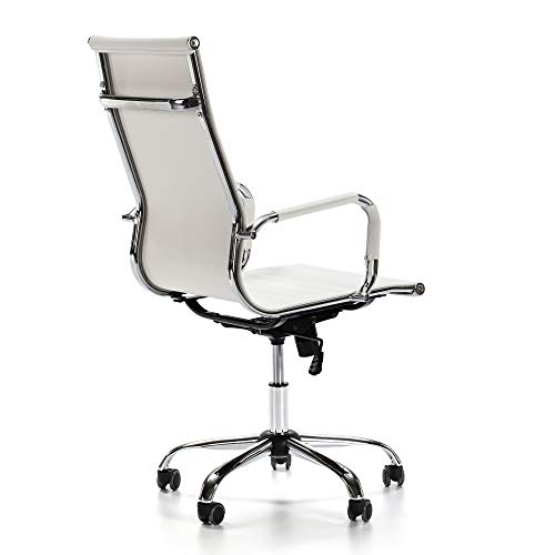 VS Venta-stock Sillón de Oficina Londres reclinable Blanco, Piel sintética, Silla ejecutiva con reposacabezas y conjín engrosados, Altura Ajustable, Diseño ergonómico