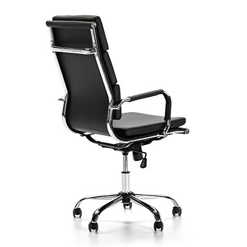 VS Venta-stock Sillón de Oficina Morgan reclinable Negro, Piel sintética, Silla ejecutiva con reposacabezas y conjín engrosados, Altura Ajustable, Diseño ergonómico