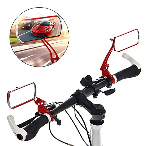 Waflyer 2 Piezas Espejo Retrovisor Bicicleta, 360 ° Giratorio Retrovisor Manillar Bici Lzquierda y Derecha Plegable Espejos para Bicicletas de Montaña, Carretera, Eléctricas Ciclismo Accesorios-Rojo