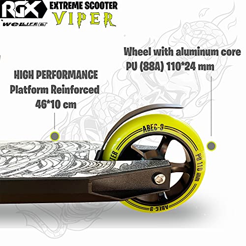 WeLLIFE Patinete Scooter Freestyle Viper Conexión HIC System Ruedas PU 110 Llantas de Aluminio Rodamientos ABEC 9 Rotación 360° Plataforma Reforzada para Adolescentes Adultos