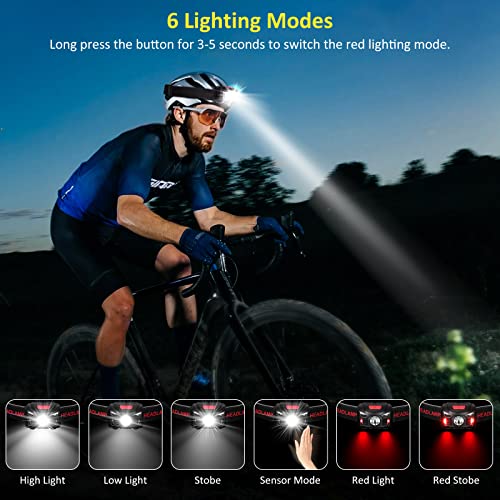 Winzwon Linterna Frontal Led Linterna de Cabeza Super Brillante 5 Modos de Brillo Lámpara de Cabeza Para Camping, Pesca, Ciclismo, Carrera, Caza Incluyendo Cable USB