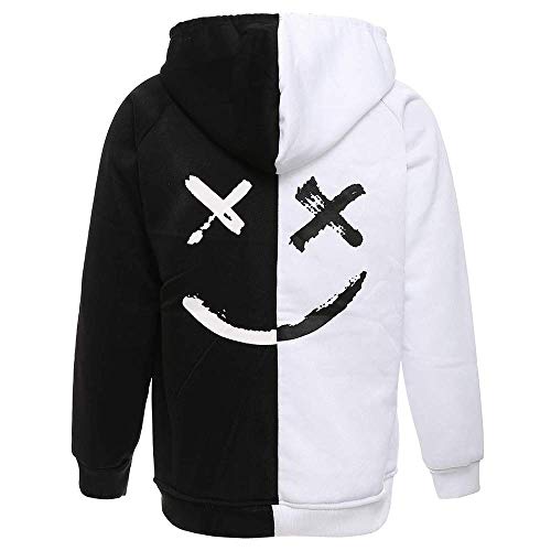 XIAOYAO Hombre Sudadera con Capucha Deportiva Manga Larga Hoodie Casual Camisa de Entrenamiento (XL, Blanco Negro)