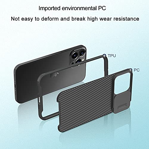 XTCASE Funda para iPhone 13 Pro, Protección de la cámara Carcasa Cubierta de cámara Deslizante Proteger Ultra-Delgado Híbrida PC Anti-Choque Anti-arañazos - Negro