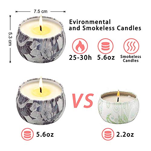 YMing Velas Aromáticas, Juego de 4 Piezas 5.65 Oz Velas Perfumadas, Regalos Originales para Mujer, Estaño de Viaje de Cera Natural de Soja Portátil, Regalo dia de la madre