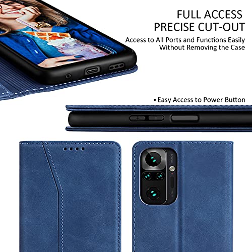 Yokata Funda para Xiaomi Redmi Note 10 Pro/10 Pro MAX Cuero PU+Silicona TPU Tapa Monedero Flip Magnético Carcasa Ranura Tarjeta Soporte Plegable Libro para Xiaomi Redmi Note 10 Pro/10 Pro MAX-Azul