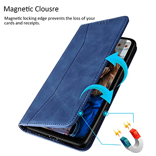 Yokata Funda para Xiaomi Redmi Note 10 Pro/10 Pro MAX Cuero PU+Silicona TPU Tapa Monedero Flip Magnético Carcasa Ranura Tarjeta Soporte Plegable Libro para Xiaomi Redmi Note 10 Pro/10 Pro MAX-Azul