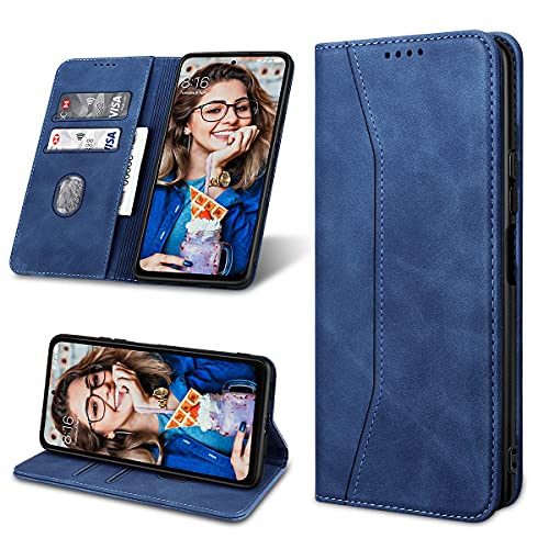 Yokata Funda para Xiaomi Redmi Note 10 Pro/10 Pro MAX Cuero PU+Silicona TPU Tapa Monedero Flip Magnético Carcasa Ranura Tarjeta Soporte Plegable Libro para Xiaomi Redmi Note 10 Pro/10 Pro MAX-Azul