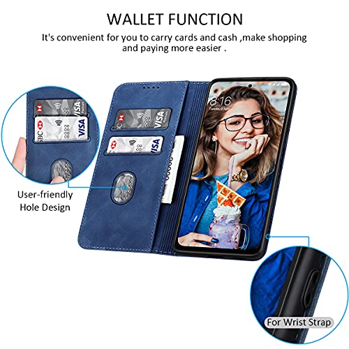 Yokata Funda para Xiaomi Redmi Note 10 Pro/10 Pro MAX Cuero PU+Silicona TPU Tapa Monedero Flip Magnético Carcasa Ranura Tarjeta Soporte Plegable Libro para Xiaomi Redmi Note 10 Pro/10 Pro MAX-Azul