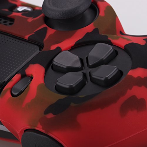 YoRHa Transferencia de Agua Camuflaje de impresión Silicona Caso Piel Fundas Protectores Cubierta para Sony PS4/slim/Pro Mando x 1 (Rojo) con Pro los puños Pulgar Thumb gripsx 8