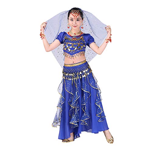 YWLINK Danza del Vientre, NiñAs India Danza del Vientre Danza Egipcia Traje De Rendimiento Conjunto De 2 Piezas Traje De Baile Vestido De Fiesta Bien Parecido(Azul Oscuro,4-9 años/S)