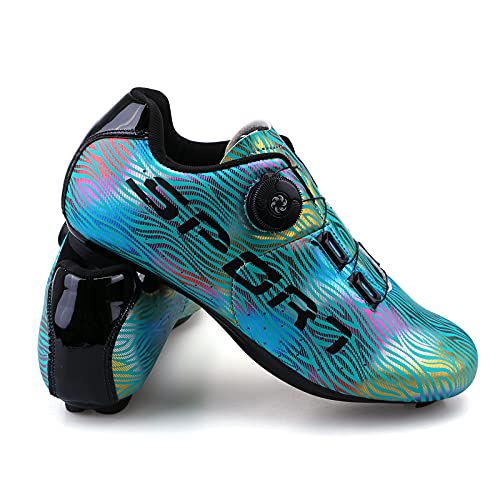 Zapatillas Ciclismo Carretera Hombre Mujere Zapatillas MTB Adulto Cycling Shoes Talla 41 Color Azul Hebilla De Zapato Giratoria Respirable Calzado Ciclismo con Caja De Zapatos
