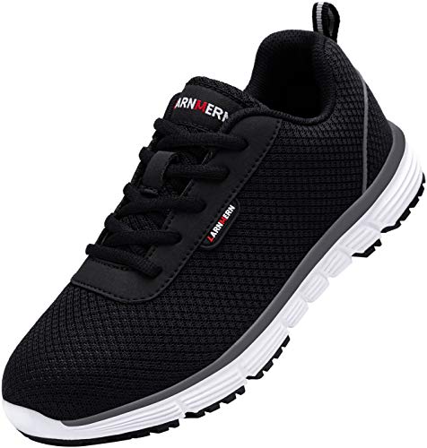 Zapatillas de Seguridad Mujer L8038 S1 SRC Zapatos de Trabajo con Punta de Acero Ultra Liviano Suave y cómodo Transpirable Antideslizante(41 EU,Blanco Negro)