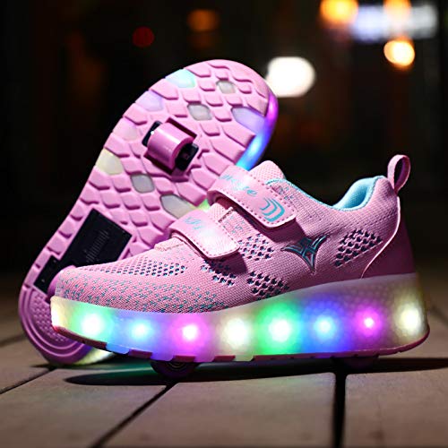 Zapatillas deportivas unisex con ruedas extraíbles, luces LED, cargador USB, doble rueda, color, talla 31 EU