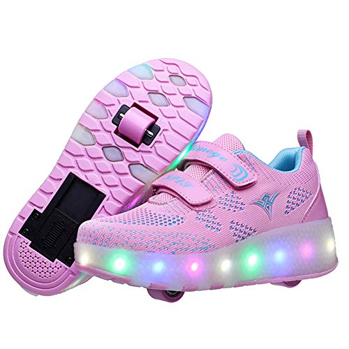 Zapatillas deportivas unisex con ruedas extraíbles, luces LED, cargador USB, doble rueda, color, talla 34 EU