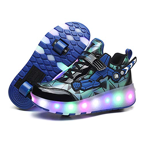 Zapatos con Ruedas Zapatillas con Dos Ruedas para niños y niña 7 Colores cambiantes con Luces LED para Patines Ajustables, Patines en línea con Ruedas