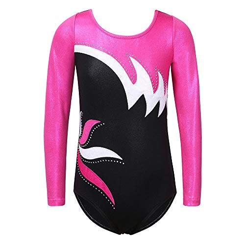 ZNYUNE Niña Maillot Gimnasia 197 Rosa Mangas Largas NO.6A para 5-6 años